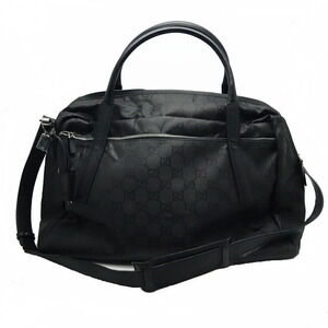 Gucci Boston Bag White Nylon Leather Black